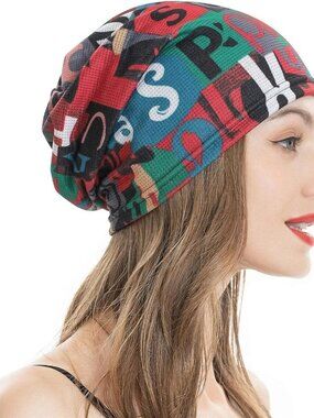 Women's Letter Red Warm Knit Winter Pull-On Classic Slouchy Stretch Skull Cap